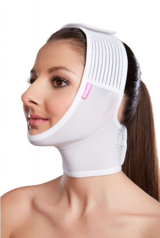 lipoelastic FM Extra postoperatief compressieverband voor het gezicht met klittenbandsluiting wit