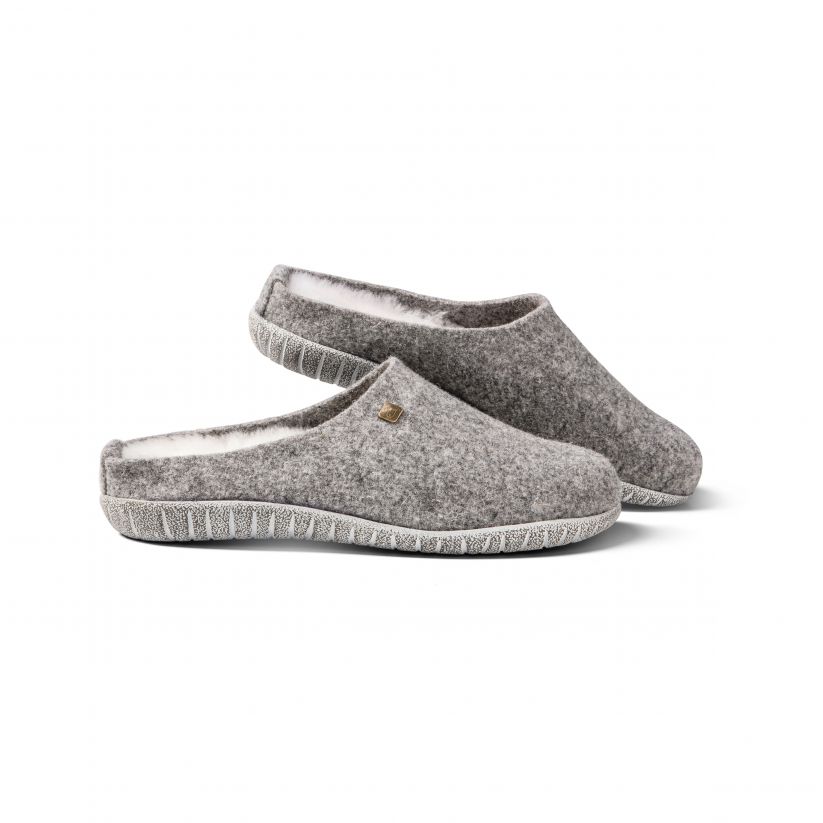fellhof vilten pantoffel MODENA voor dames, binnenzijde: 100% lamsvel, ergonomisch gevormd, kleur: grijs-melange