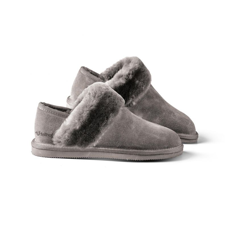 fellhof pantoffel comfort dames binnenmateriaal 100% lamsvel met antislip rubberen zool, kleur: grijs