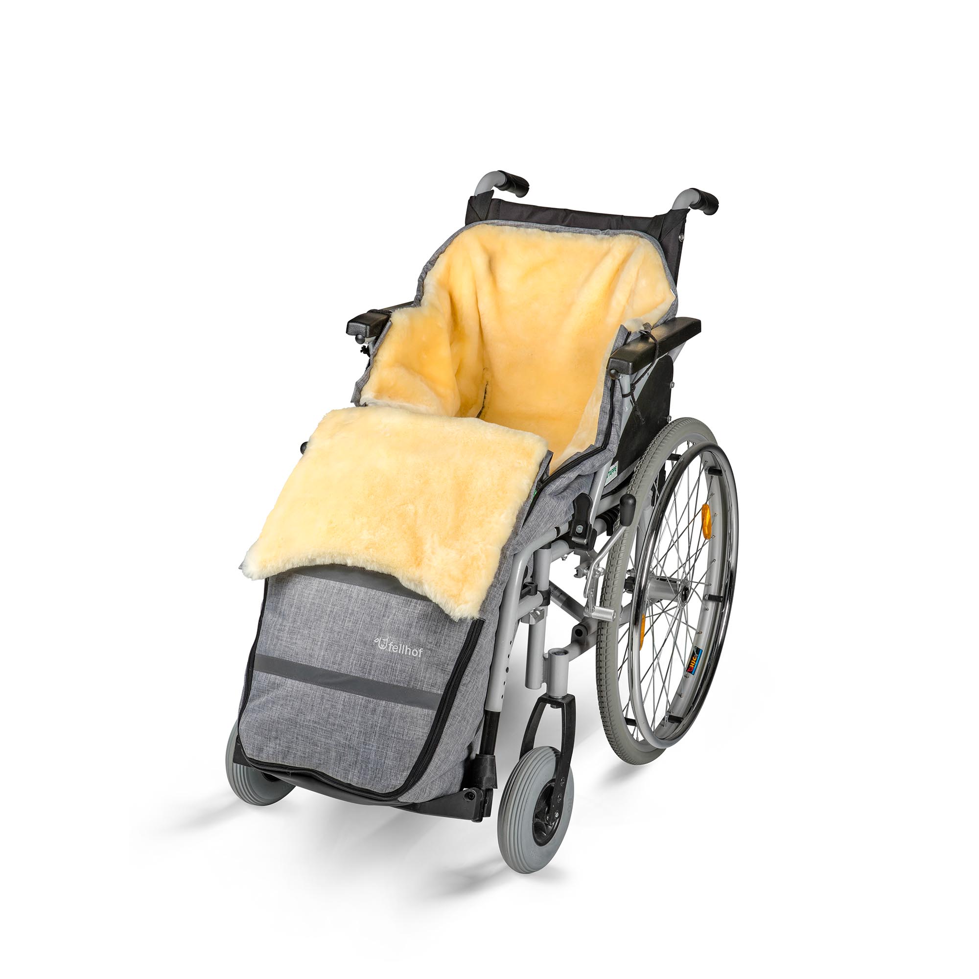 fellhof rolstoelslipzak voor kinderen met lamsvel, wind- en waterafstotend, kleur: zwart-melange